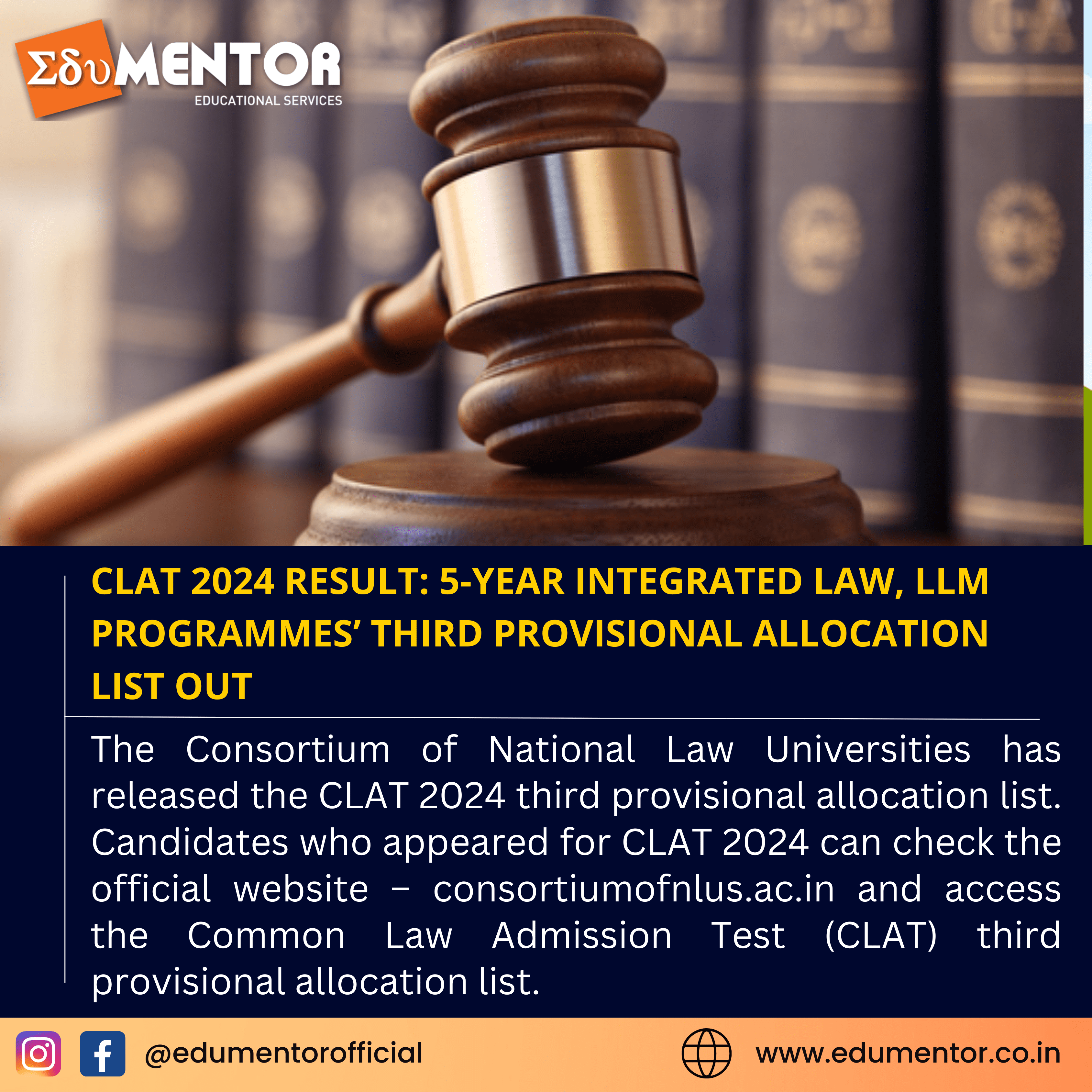 CLAT 2024 Results are now available, including the third provisional allocation list for 5-year integrated law and LLM programs.