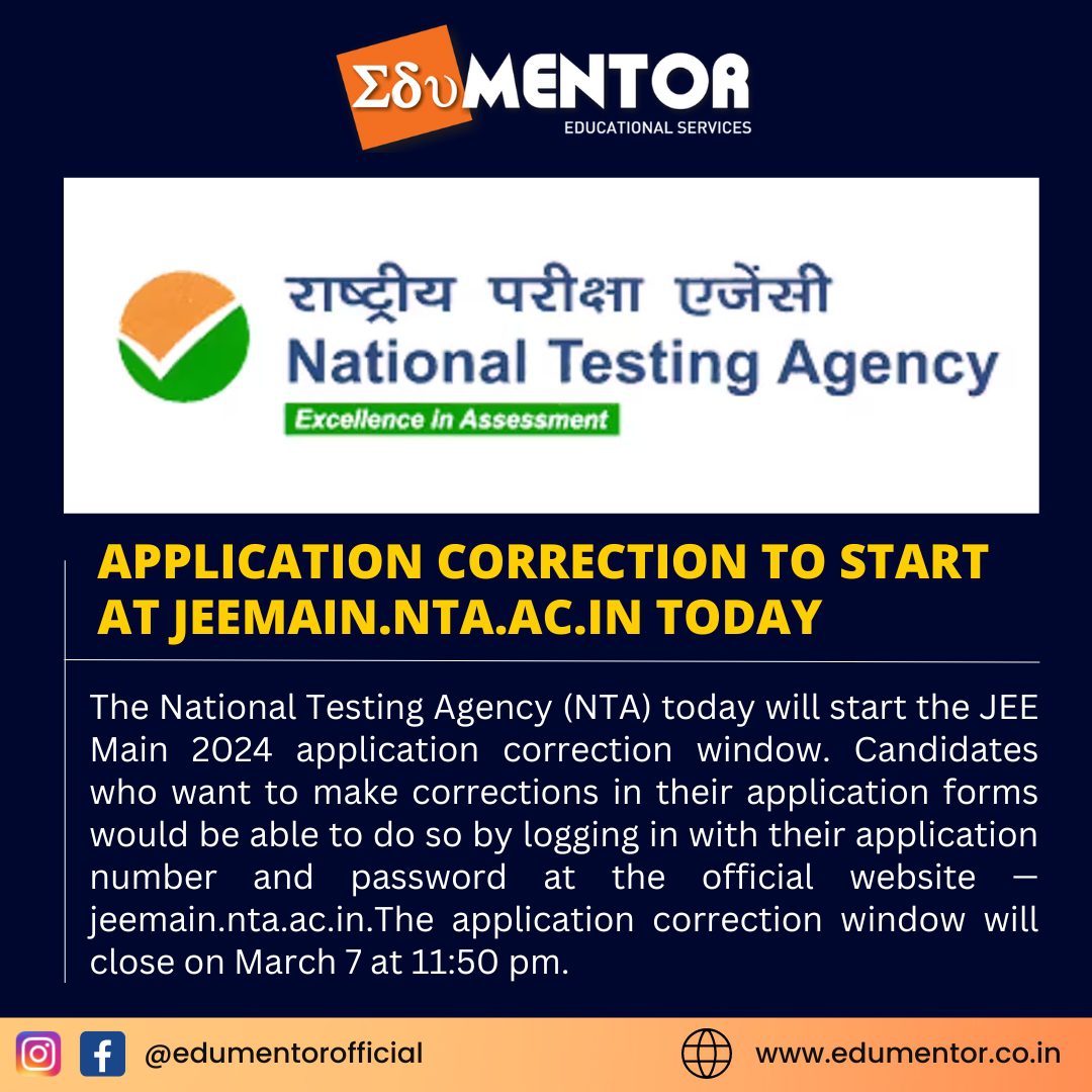 Application correction to start at Jeemain.nta.ac.in today