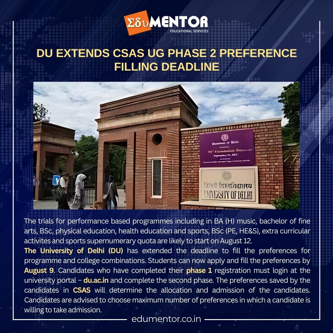 DU extends CSAS UG phase 2 preference filling deadline