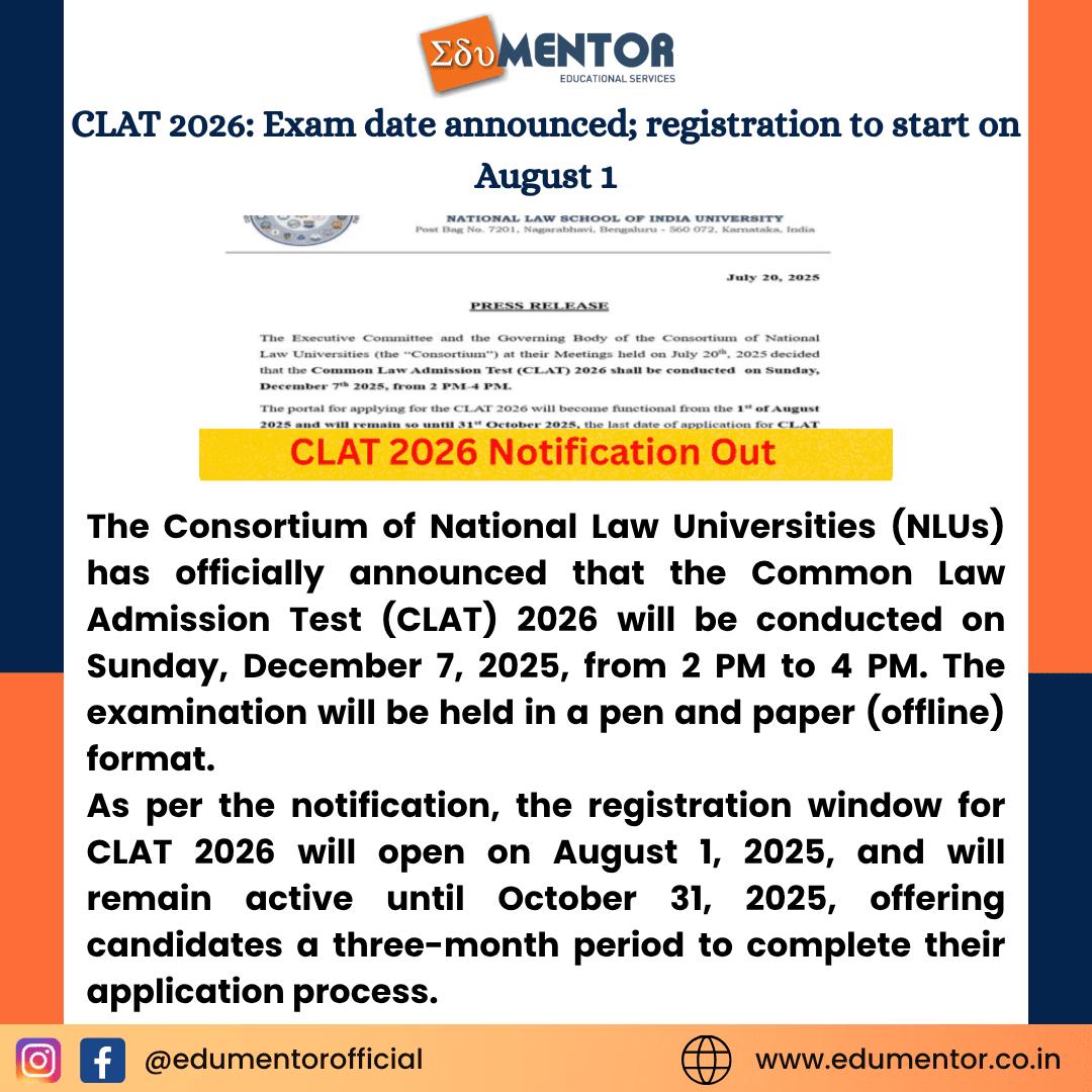CLAT 2026: Exam date announced; registration to start on August 1